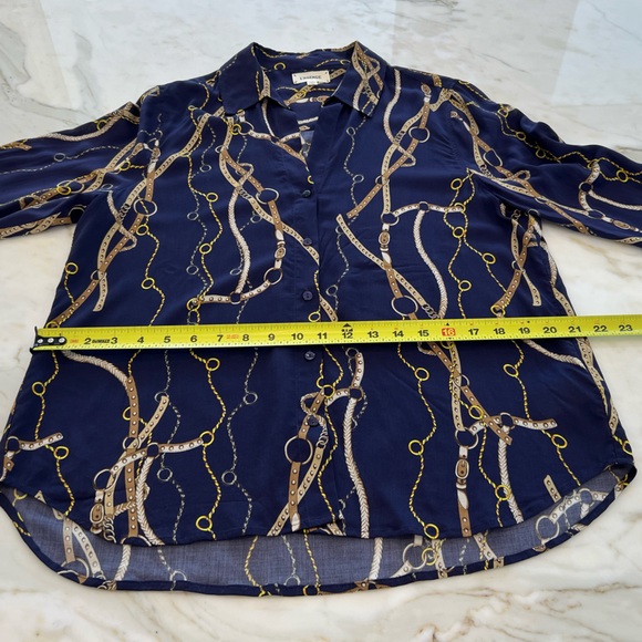 L’AGENCE BLUE EQUESTRIAN STRAP PRINT SHIRT SIZE LARGE NWOTS! - Picture 8 of 13